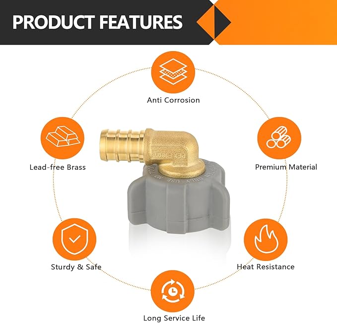 HeSun 50-Pack PEX Fittings, 1/2" Pex x 7/8" BC (Toilet Ballcock) Swivel Elbow, Brass Crimp Fitting for Pex Pipes, ASTM F1807