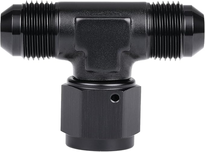 8AN Male Flare Tee T Fitting Adapter with AN8 Female Swivel On Side Aluminum Black