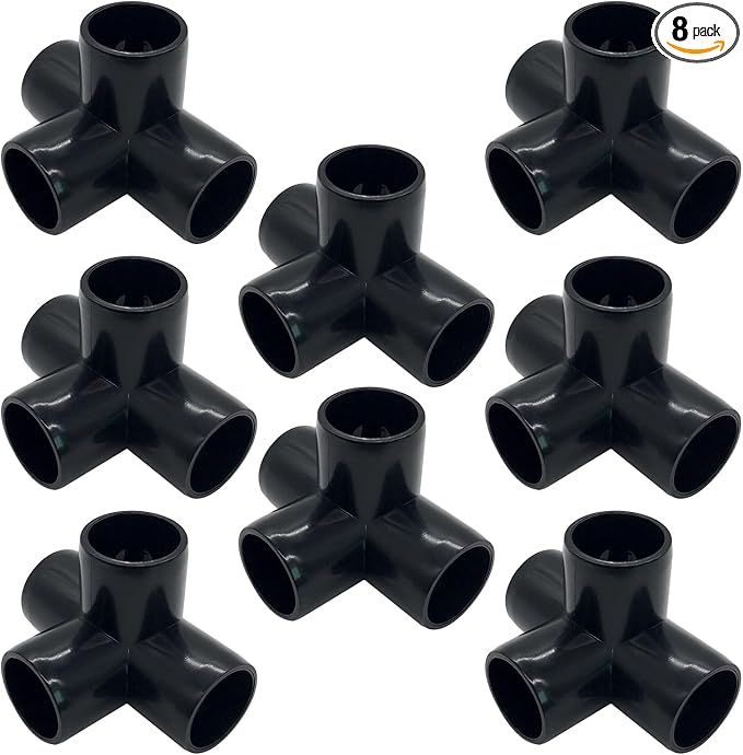 1/2Inch Tee PVC Fitting 4 Way Elbow Connector, Furniture Grade 90 Degree Elbow Side Outlet, Corner Fittings for Building Furniture Greenhouse Shed Tent Connection (Black-Pack of 8)