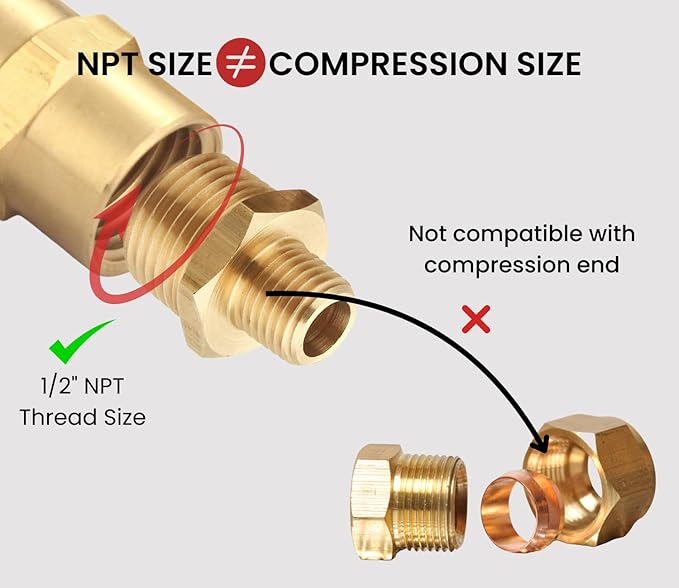 1/2 Inch Male to 3/8 Inch Male NPT Adapter, Brass Reducing Hex Nipple, Thread 0.75" OD to 0.625" OD, Pack of 4