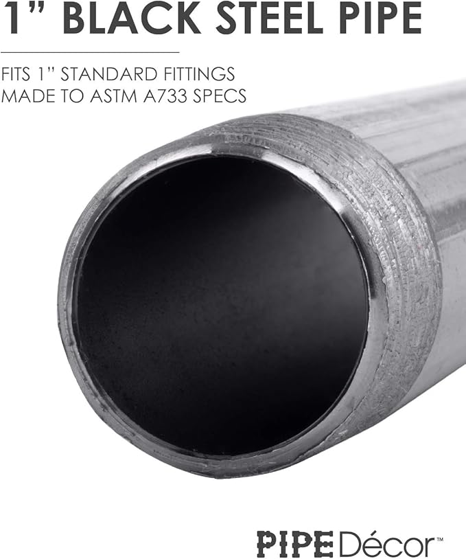 PIPE DECOR 1" x 10" Black Steel Plumbing Pipe, 6-Pack, Pre Cut Connector, Industrial Steel Grey Fits Standard One Inch Threaded Black Malleable Iron Fittings, Build Vintage DIY Furniture