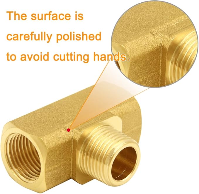 Joywayus Brass Pipe Fitting Barstock Street Tee T 3 way NPT 3/8" Female × 3/8" Male × 3/8" Female Adapter (Pack of 2)