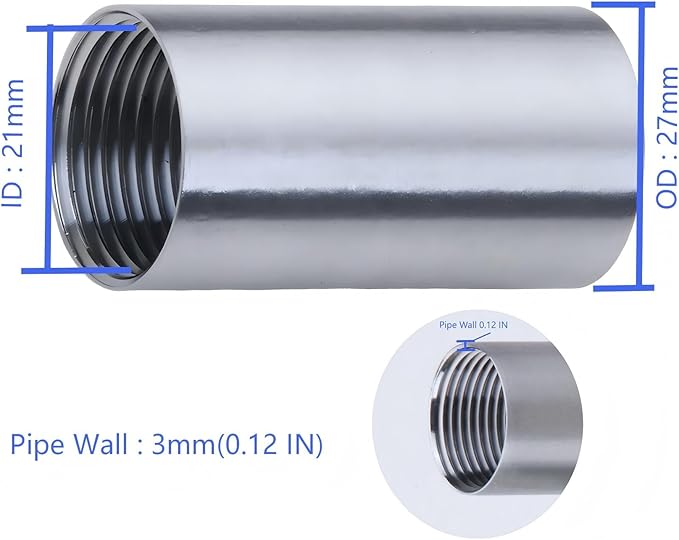 CONSTELLAR 304 Stainless Steel Pipe Fitting - 3/4" NPT Female x 3/4" NPT Female Threaded Thickened Pipe Wall, 200mm (8 inch) Length Heavy Nipple Seamless Pipe (1 Pcs)
