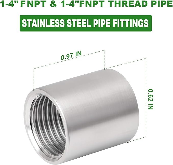 TAISHER 2PCS 304 Stainless Steel Cast Pipe Fitting, Coupling, 1/4" x 1/4" NPT Female Threaded