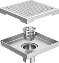 Neodrain 6-Inch Square Shower Drain with Removable Quadrato Pattern Grate, Brushed 304 Stainless Steel, with Watermark&CUPC Certified,Black