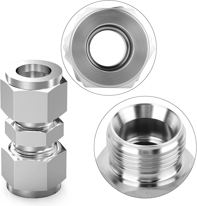 TAISHER 5PCS 304 Stainless Steel Compression Tube Pipe Fitting Connector, 1/4" Tube OD x 1/4" Tube OD Straight Adapter