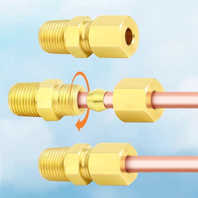 GASHER 5PCS Brass Compression Tube Pipe Fitting Connector, 1/2" Tube OD x 1/2" NPT Male Connector