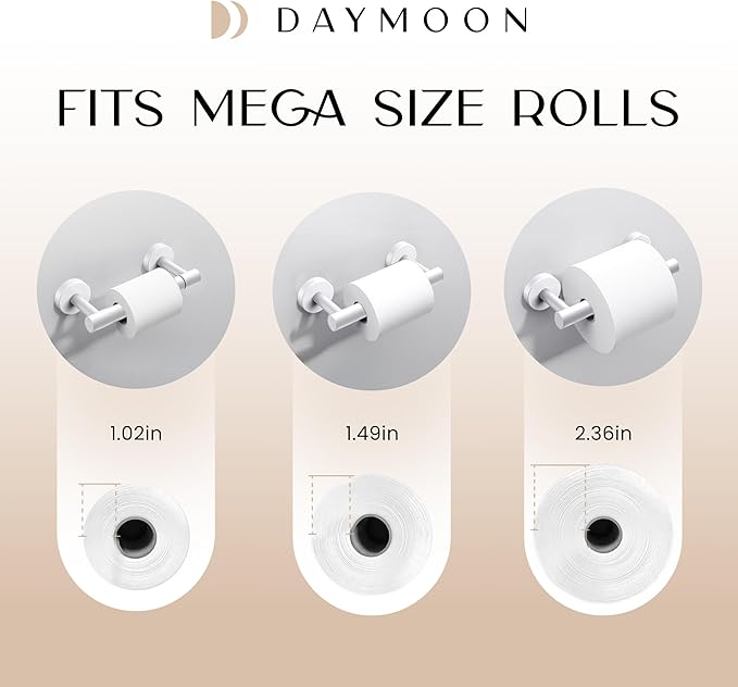 Day Moon™ Matte White Toilet Paper Holder Wall Mount - Modern Pivoting Toilet Paper Roll Holder