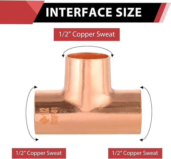 Pro 30-Pack EFIELD 1/2"" X 1/2"" X 1/2"" C X CX C Copper Tee, LF Copper Plumbing Fittings with Sweat Solder Connection, 0.5 Inch,(COPPER010)