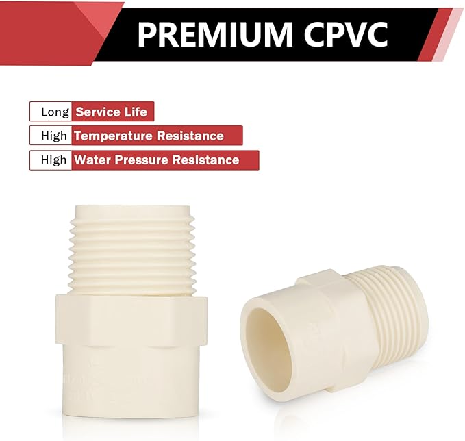 (50 Pack) EFIELD CPVC CTS Male Adapter Fittings, 3/4" Slip X 3/4" Male Thread,(CPVC034-10-50PCS)