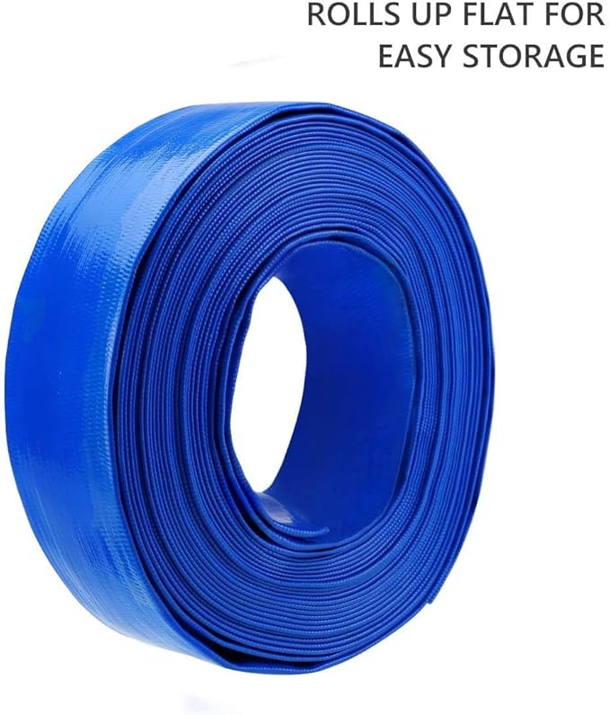 Eastrans 2" x 100 FT Heavy Duty Pool Backwash Hose, Reinforced PVC Lay Flat Discharge Hose, Weather Resistant & Burst Resistant with 2 Hose Clamps