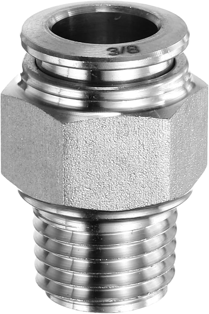 HARFINGTON Push to Connect Fittings 3/8" Tube OD x 1/4" NPT Thread Male Straight Union Fitting 304 Stainless Steel Quick Connect Pneumatic Accessories for Trailers Air Brake System