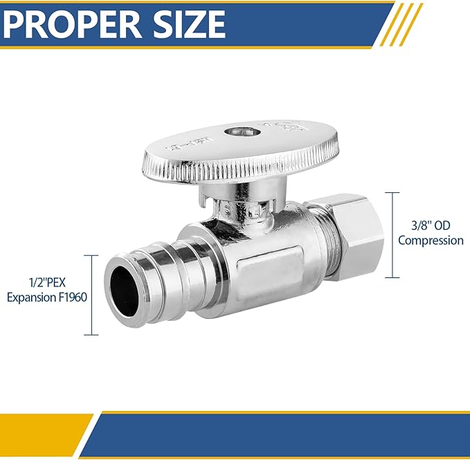 Straight Stop Valve,1/2 Inch Pex Expansion X 3/8 Inch OD Compression Straight Shut-off Valve with 1/4 Turn on/off (Pack of 2,ASTM F1960)(VALVE098)