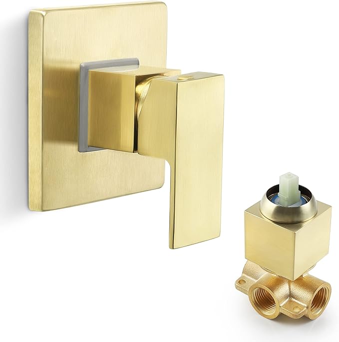 SKOWLL Shower Valve Kit Brushed Gold Shower Handle Valve Trim Kit, Wall Mount Single Function Shower Mixer Control Valve Kit Rough-in Valves Included
