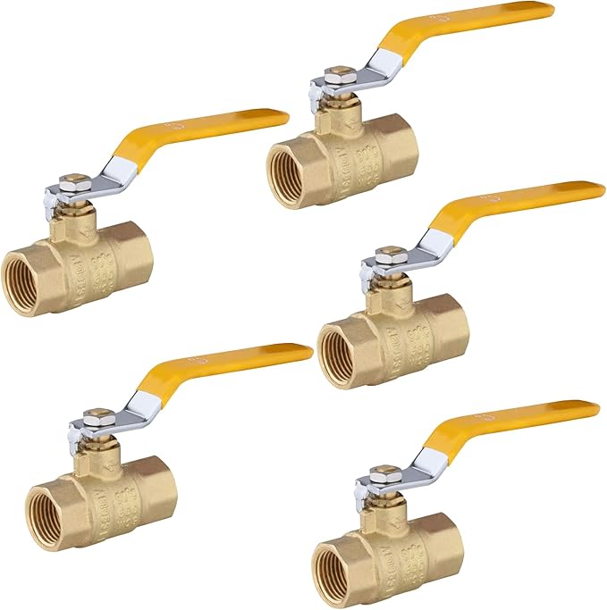 3/4" Heavy Duty Full Port Brass Ball Valve,600 WOG FNPT FIP Threaded Valve for Compressed Air, Water, Plumbing or Oil(5 Pack,Yellow Handle)(VALVE228)