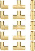 SUNGATOR 15-Pack 3/4 Inch PEX Fittings, 5 Each Elbow Tee Coupling, No Lead Brass Pex Fittings 3/4 Inch Assortment, UPC, NSF Certified