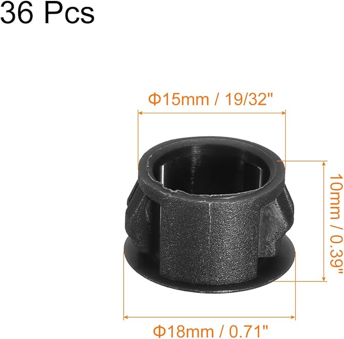 uxcell 15mm(19/32") Plastic Hole Plugs, 36Pcs Flush Type Panel Round Snap in Fastener Knockout Locking Plugs for Furniture Insert End Caps Panels, Black
