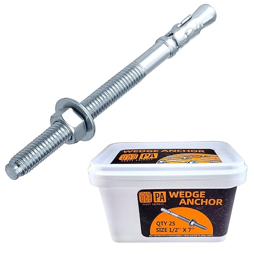 Party Animals 1/2 x 7 Inch Wedge Anchor, 25 PCs Zinc-Plated Industrial Anchor Bolts for Cement, Concrete