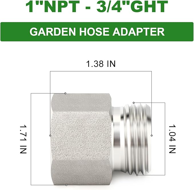 TAISHER 2PCS 304 Stainless Steel Garden Hose Adapter, 3/4" GHT Male x 1" NPT Female Garden Hose Connector
