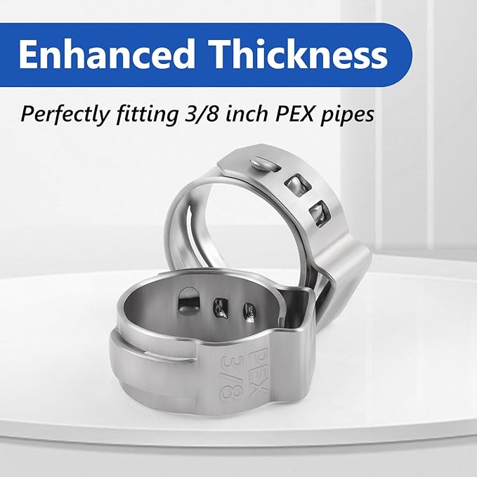 3/8 inch Pex Clamps 60pcs Pex Crimp Rings Single Ear Hose Clamps Stainless Steel Pex Fittings Cinch Clamp Ring for PEX Pipe Tubing