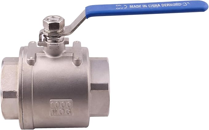 DERNORD Full Port Ball Valve Stainless Steel 304 Heavy Duty for Water, Oil, and Gas with Blue Locking Handles (3" NPT)
