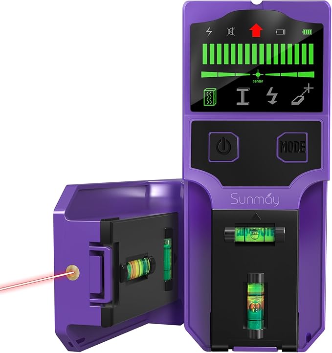 SUNMAY Stud Finder for Walls, 7-in-1 Wall Scanner with Upgraded Intelligent Chip for Wood Metal Studs, Live AC Wires, Joists and Pipes, HD LCD Display, Voice Alerts and Accurate Positioning