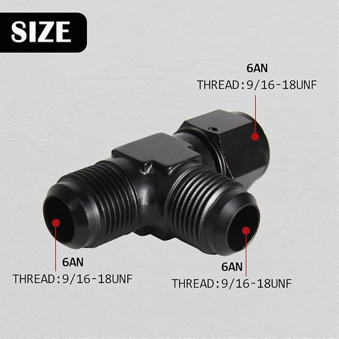6AN Flare Male Tee Fitting Adapter with AN6 Female Swivel on Run Black