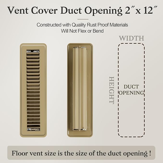 4 PCS Floor Vents Floor Registers 2x12 inch, Heavy Duty Metal Heat Air Vent Covers 2 X 12 with Rust Proof Finish for Home Office Wall Floor Registers Grilles & Vents (4, Brown, 2x12 Inches)