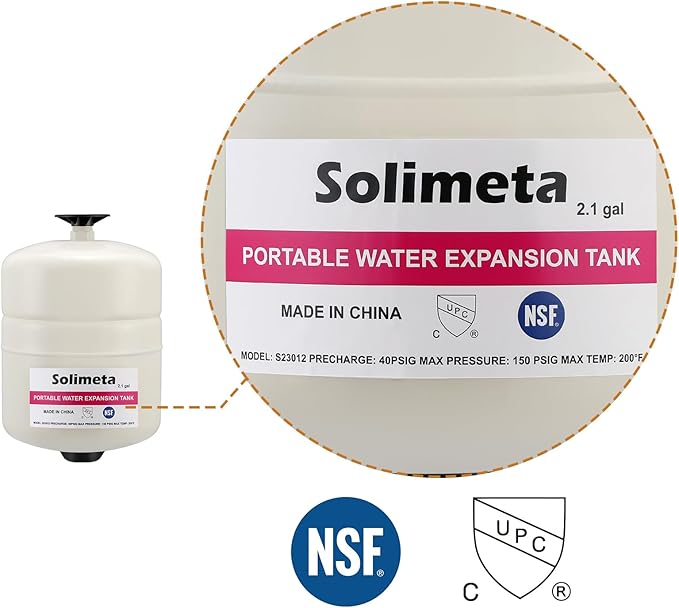 Solimeta 2.1 Gallon Potable Water Expansion Tank With Adjustable Wall Mounting Bracket
