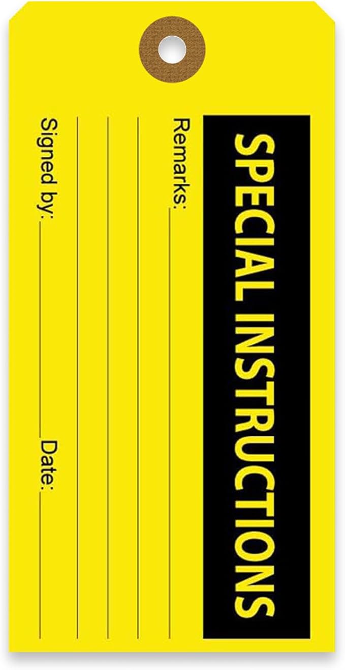 Tags 4 Less Production Quality Control Hang Tags – Equipment Preventative Maintenance Labels, for Easy Record-Keeping for Inventory Status (Special Instructions, Pack of 100)