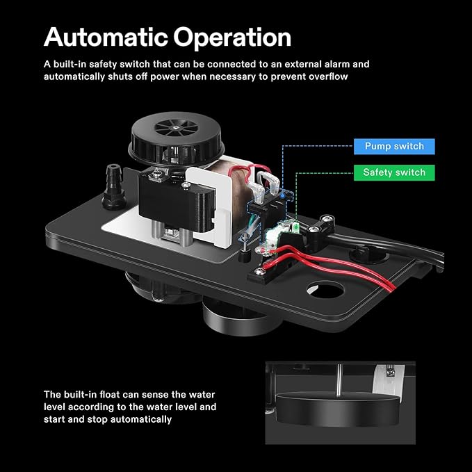 VIVOSUN Automatic Condensate Removal Pump, 115 Volts/60Hz, 80GPH, 1/30 HP with Safety Switch and Tubing for Air Conditioners, Dehumidifiers, Ice Machines, Furnaces, Black