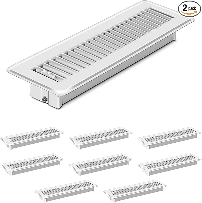 2 PCS Floor Vents Floor Registers 2x12 inch, Heavy Duty Metal Heat Air Vent Covers 2 X 12 with Rust Proof Finish for Home Office Wall Floor Registers Grilles & Vents (2, White, 2x12 Inches)