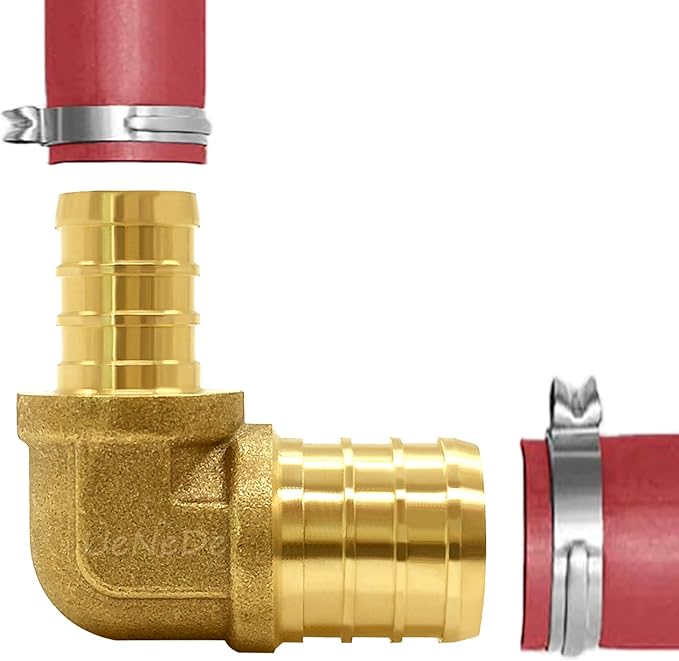 15PCS LF Brass 3/4 to 1/2 Inch PEX Reducer Coupling Barb Crimp Pipe Tube Fitting Kit (5PCS Straight + 5PCS Elbow + 5PCS Tee)