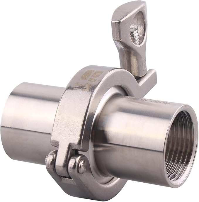 DERNORD 2 Pcs Sanitary Female Threaded Ferrule Pipe Fittings + SUS304 Tri-clamp (Tri-clover Clamp) + FKM Gasket (Female Threaded Pipe Size:1-1/2 Inch DN40)