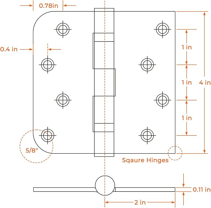 Haidms 3pack Heavy Duty Matte Black Door Hinges Ball Bearing Door Hinges 4 Inch Black Stainless Steel Hinges with Square & 5/8'' Round Radius Corner