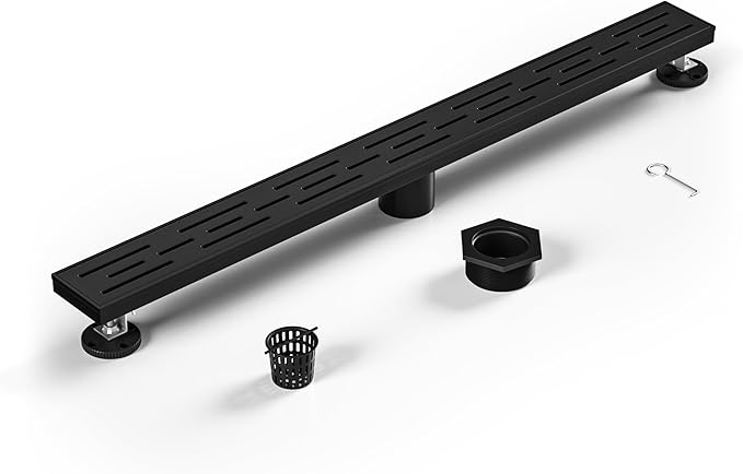 Linear Shower Drain 28" Matte Black 304 Stainless Steel | with Drain Grate| Fast Drainage | Stainless Floor Drain Grate | Hair Strainer | Drain Key | The Upgrade for Your Bathroom