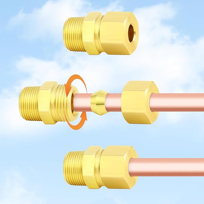 GASHER 5PCS Brass Compression Tube Pipe Fitting Connector, Straight Coupling Adapter 1/2" Tube OD x 3/8" NPT Male Connector