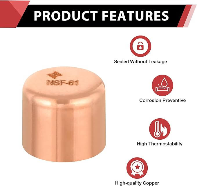 (Pack of 50) EFIELD 5/8-Inch Solder Copper Pipe End Cap (Plug), LF Copper Plumbing Fittings with Sweat Solder Connection, Pro Pack,(COPPER122)