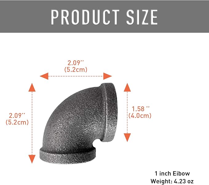 1" Pipe Fitting Elbow, DN25 Threaded Cast Malleable Iron for Steampunk Vintage Shelf Bracket DIY Plumbing Pipe Decor Furniture (20, 1")