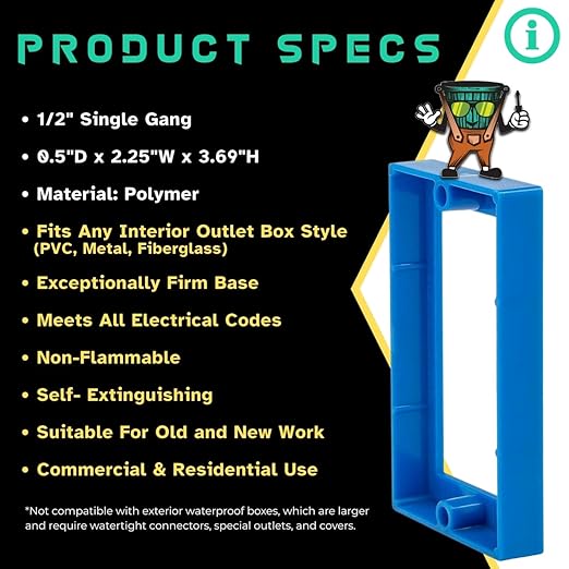 1/2" Single Gang Receptacle Outlet Box Extenders - UL Listed - Electrical Outlet Extender for Electrical Box and Electrical Outlet Switches with Screws (Pack of 3)