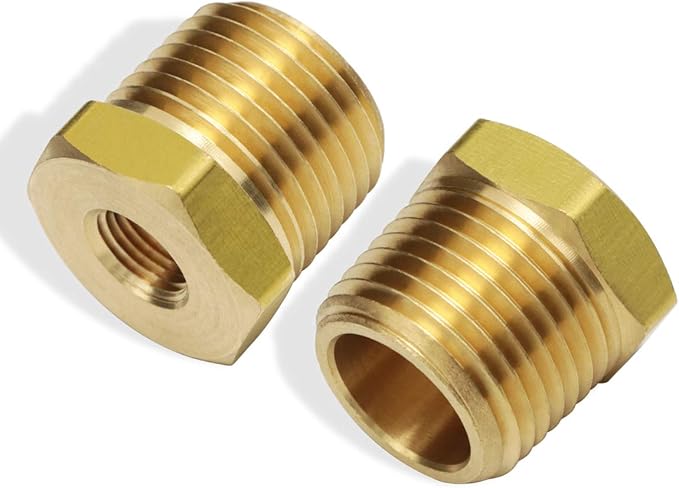 1/2 Inch NPT Male Thread to 1/8 Inch NPT Female Reducing Brass Pipe Fitting Hex Head Hose Tube Bushing Adapter Convert Pack of 2