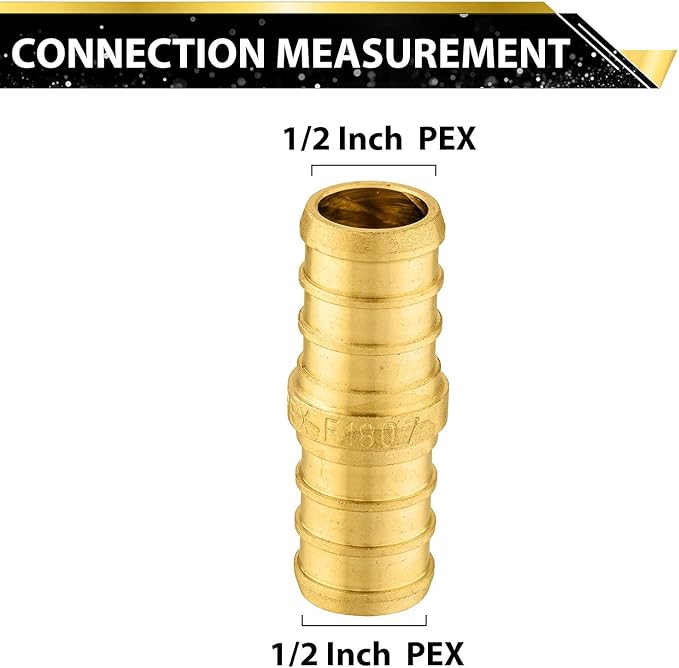 Pack Of 100 Foskan 1/2 Inch PEX Straight Coupling,Brass Crimp Fittings for PEX Tubing Pipe