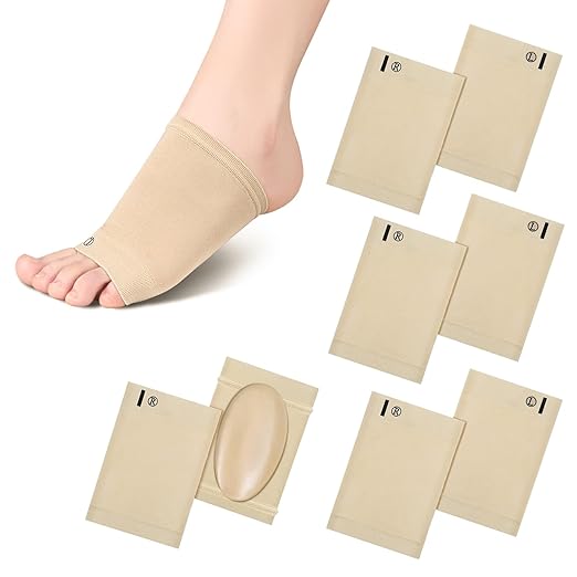 8Pcs Arch Support Sleeves Wraps for Flat Feet Plantar Fasciitis Relief - Compression Foot Brace Socks with Gel Cushion Pad - Metatarsal Heel Spur Pain Relief Orthotic Inserts Men Women