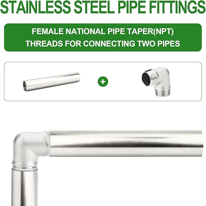 TAISHER 1PCS Stainless Steel Pipe Fittings, 2" NPT Female x 2" NPT Female Threaded, 8" Length Nipple Cast Pipe