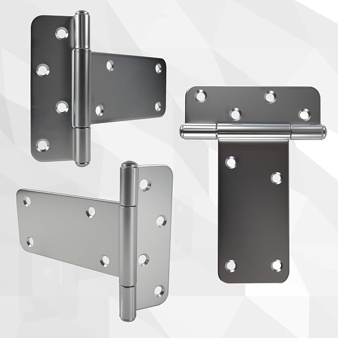 5 in T-Strap Shed Door Hinges,6 Pack Heavy Duty Tee Hinge, T-Gate Hinges, Gate Strap Hinges, Wrought Hardware for Wooden Fences, Barn Door, Shed Doors (Silver, 5 in -6 pcs)