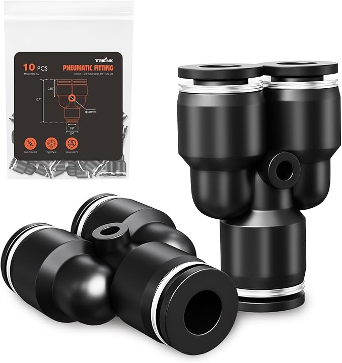 1/8" OD Push to Connect Fittings – Air Line Splitters Connectors, Quick Connect Pneumatic Fittings, Push Lock Air Hose Fittings for Compressor, Air Tools & Tubing (10 PCS)