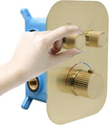 Thermostatic Shower Valve Shower Diverter 2 Way Shower Valve with Temperature Control Shower Mixing Adjustable Flow Diverter（Brushed Gold）