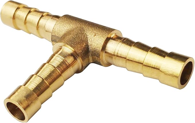 2PCs 1/4" Brass Hose Barb Fitting Tee 3 way Barbed Splicer Mender Union Fitting with 6PCs Hose Clamp for Oil Water Air