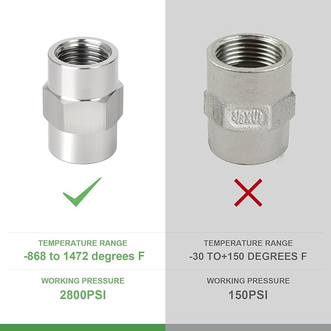 TAISHER 5PCS Forging of 316L Stainless Steel Pipe Fitting, Coupling, 3/8" NPT Female x 3/8" NPT Female, Pipe Adapter Fitting