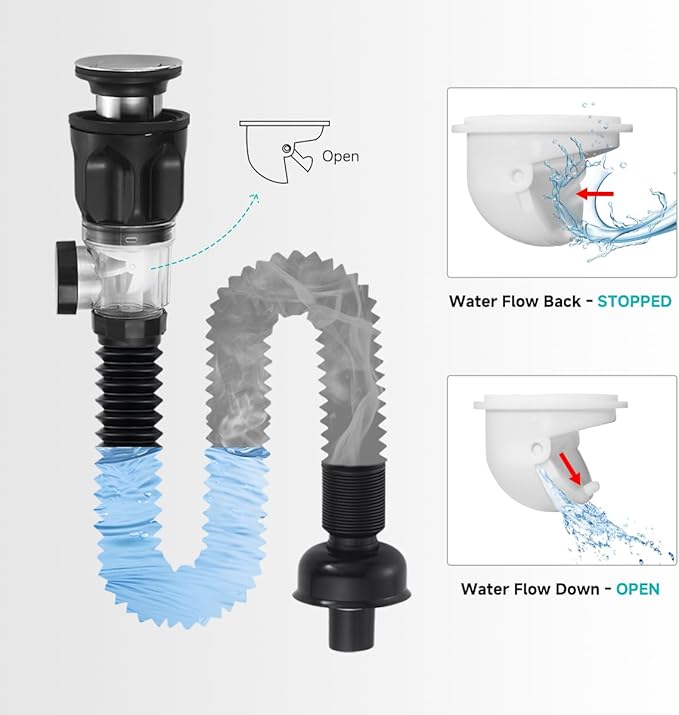 Bathroom Sink Drain Kits with Flexible Expandable P-Trap Sink Drain Pipe, Fits 1-1/4",1-1/2"and 2" Holes,Chrome